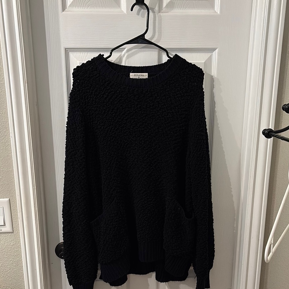 Zenana Outfitters Black Crew Neck Knit Sweater
